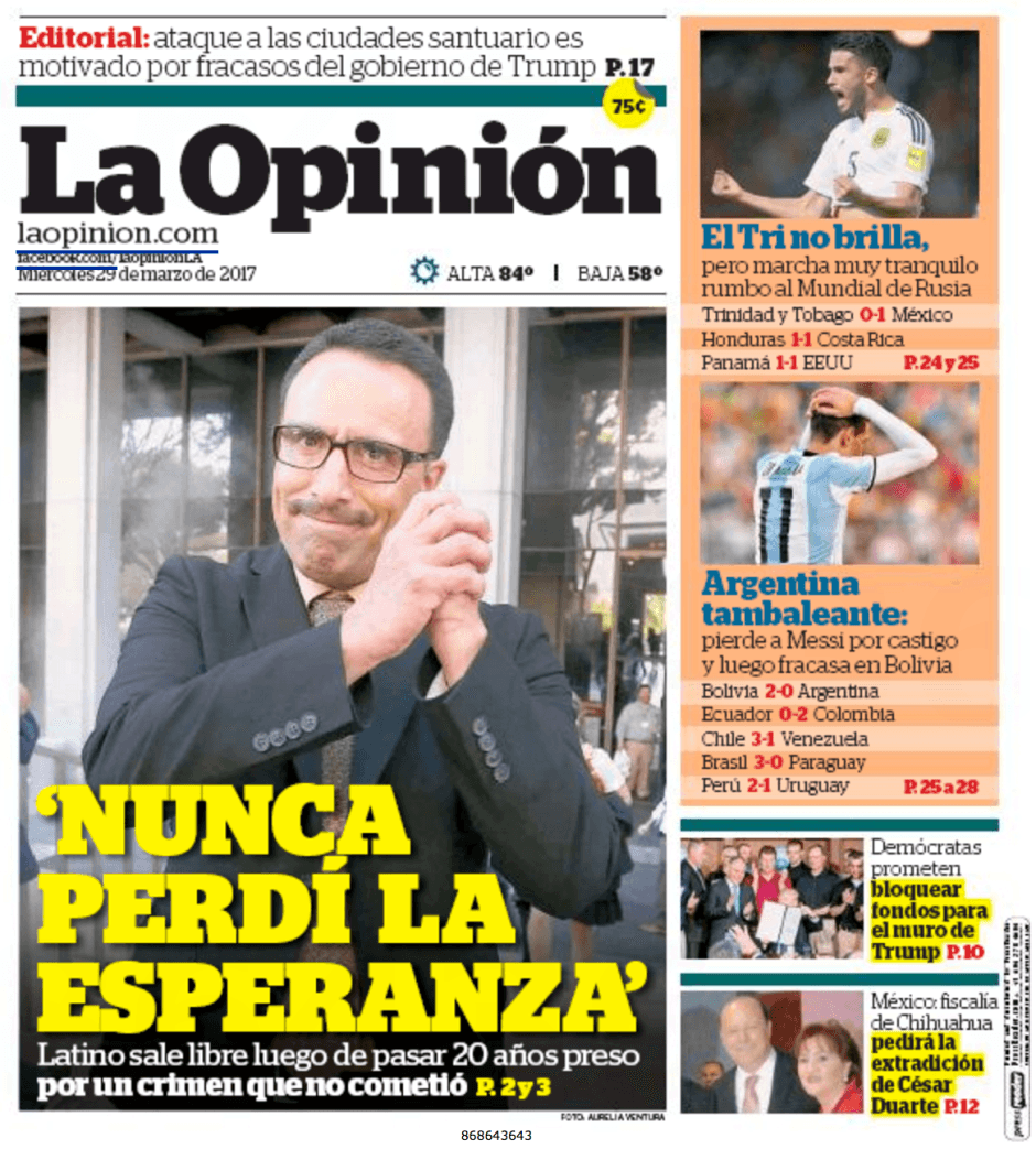 La Opinion Mon-Sun 7 Day Delivery For 3 Months - MO Corrections Bookstore 